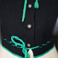 Load image into Gallery viewer, 60s 70s "JAKY" BLACK GREEN AND RED COLOURBLOCK WOOL TYROLEAN AUSTRIAN FOLK CARDIGAN - S