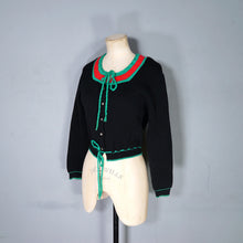 Load image into Gallery viewer, 60s 70s "JAKY" BLACK GREEN AND RED COLOURBLOCK WOOL TYROLEAN AUSTRIAN FOLK CARDIGAN - S