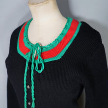 Load image into Gallery viewer, 60s 70s "JAKY" BLACK GREEN AND RED COLOURBLOCK WOOL TYROLEAN AUSTRIAN FOLK CARDIGAN - S
