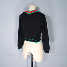 Load image into Gallery viewer, 60s 70s "JAKY" BLACK GREEN AND RED COLOURBLOCK WOOL TYROLEAN AUSTRIAN FOLK CARDIGAN - S