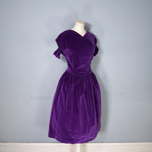 Load image into Gallery viewer, 60s HANDMADE PURPLE VELVET PARTY DRESS WITH CUT OUT SHOULDER - M