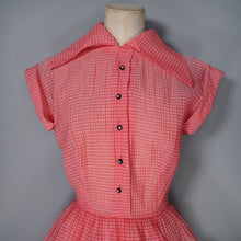Load image into Gallery viewer, 40s 50s HARCO ORIGINAL SHEER RED SHIRTWAISTER TEA DRESS - S