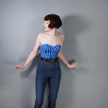 Load image into Gallery viewer, 50s 60s STRAPLESS BLUE WHITE STRIPE SUN TOP / BONED BUSTIER - XS