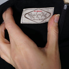 Load image into Gallery viewer, 60s BLACK CREPE EVENING WINTER BLOUSE TOP WITH FUR TRIMMED CUFFS - S