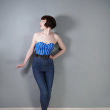 Load image into Gallery viewer, 50s 60s STRAPLESS BLUE WHITE STRIPE SUN TOP / BONED BUSTIER - XS