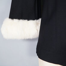 Load image into Gallery viewer, 60s BLACK CREPE EVENING WINTER BLOUSE TOP WITH FUR TRIMMED CUFFS - S