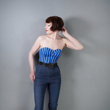 Load image into Gallery viewer, 50s 60s STRAPLESS BLUE WHITE STRIPE SUN TOP / BONED BUSTIER - XS
