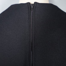 Load image into Gallery viewer, 60s BLACK CREPE EVENING WINTER BLOUSE TOP WITH FUR TRIMMED CUFFS - S