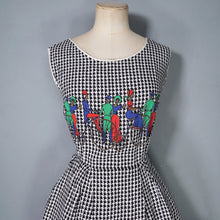 Load image into Gallery viewer, 60s HOUNDSTOOTH AND NOVELTY VICTORIAN CYCLIST PRINT DAY DRESS - S