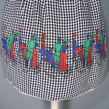 Load image into Gallery viewer, 60s HOUNDSTOOTH AND NOVELTY VICTORIAN CYCLIST PRINT DAY DRESS - S