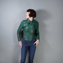 Load image into Gallery viewer, 70s / 80s "MOTO SPORT, PARIS" GREEN LEATHER BIKER JACKET - XS