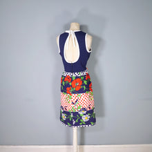 Load image into Gallery viewer, 60s BLUE AND BRIGHT FLORAL DAY DRESS WITH CUT OUT BACK - S