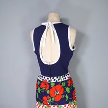 Load image into Gallery viewer, 60s BLUE AND BRIGHT FLORAL DAY DRESS WITH CUT OUT BACK - S