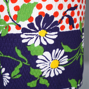 60s BLUE AND BRIGHT FLORAL DAY DRESS WITH CUT OUT BACK - S