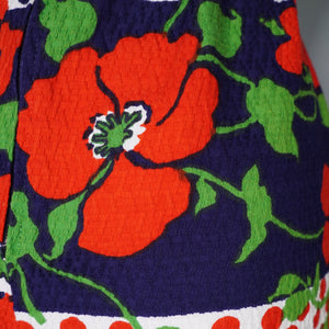 60s BLUE AND BRIGHT FLORAL DAY DRESS WITH CUT OUT BACK - S