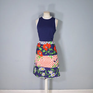 60s BLUE AND BRIGHT FLORAL DAY DRESS WITH CUT OUT BACK - S