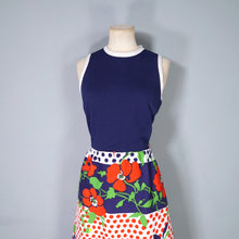 Load image into Gallery viewer, 60s BLUE AND BRIGHT FLORAL DAY DRESS WITH CUT OUT BACK - S