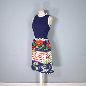 60s BLUE AND BRIGHT FLORAL DAY DRESS WITH CUT OUT BACK - S
