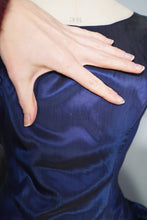 Load image into Gallery viewer, 50s MELBRAY MIDNIGHT BLUE METALLIC FULL SKIRTED PARTY DRESS - XS-S
