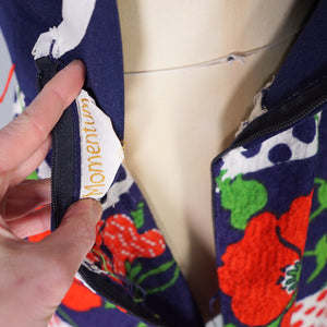 60s BLUE AND BRIGHT FLORAL DAY DRESS WITH CUT OUT BACK - S
