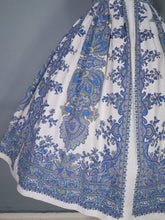 Load image into Gallery viewer, 50s 60s BLUE AND WHITE PAISLEY PRINT FULL SKIRTED COTTON DAY DRESS - XS