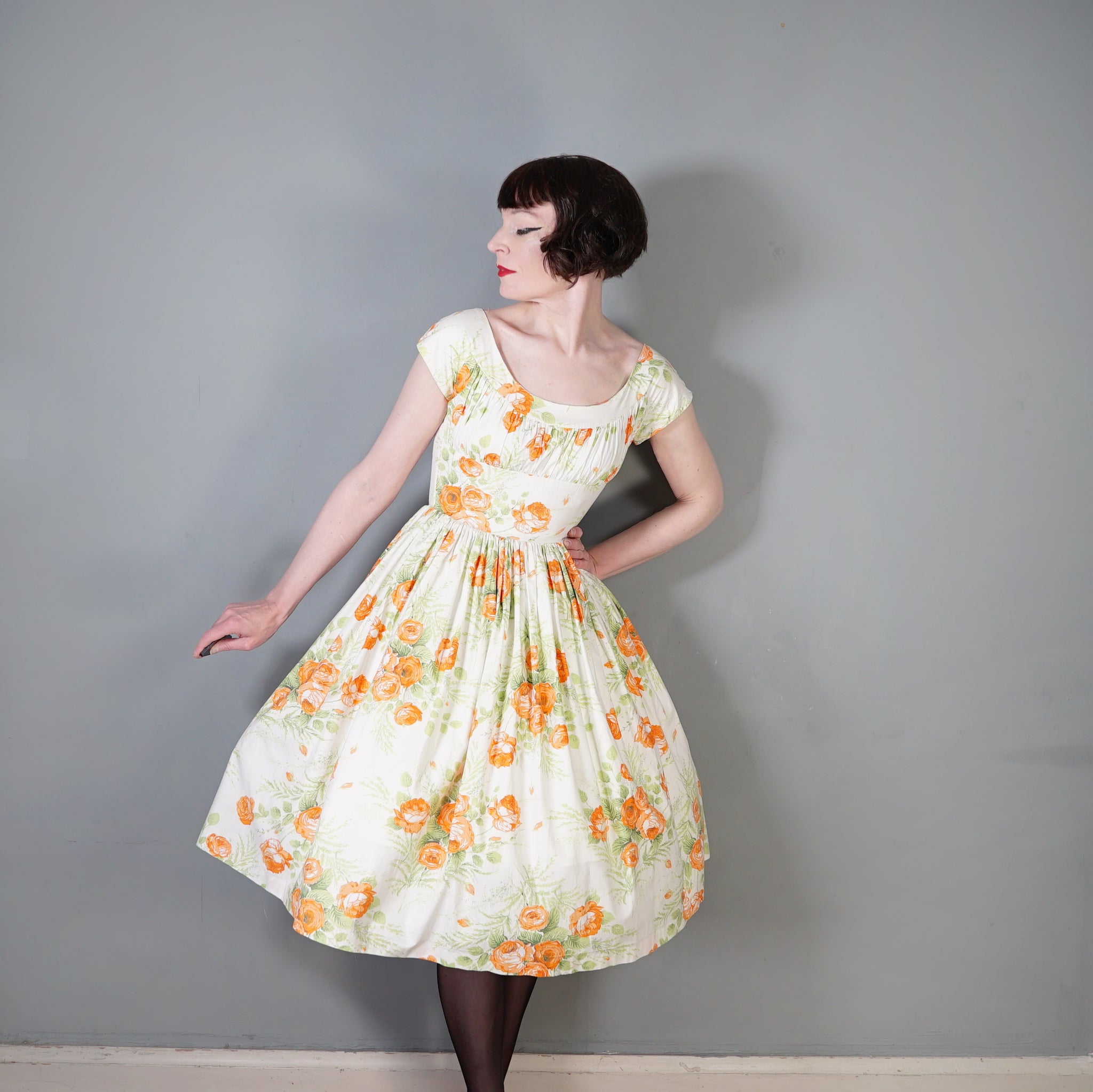 orange 50s dress Vintage 50s Orange Floral Embroidered Dress by Dorothy Fox