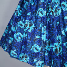Load image into Gallery viewer, 50s 60s HANDMADE DARK BLUE AND TURQUOISE FLORAL PRINT FULL SKIRTED DRESS - XS-S