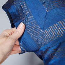 Load image into Gallery viewer, 50s BLANES BLUE AND GOLD METALLIC STRIPE FULL SKIRTED PARTY DRESS WITH BOWS - S