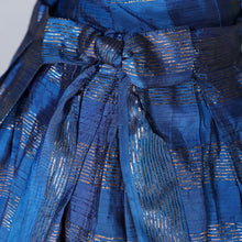Load image into Gallery viewer, 50s BLANES BLUE AND GOLD METALLIC STRIPE FULL SKIRTED PARTY DRESS WITH BOWS - S