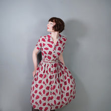 Load image into Gallery viewer, 40s 50s GREY AND BURGUNDY ARTIFACT PRINT BELTED SHIRT DRESS - S