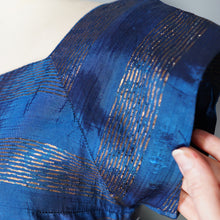 Load image into Gallery viewer, 50s BLANES BLUE AND GOLD METALLIC STRIPE FULL SKIRTED PARTY DRESS WITH BOWS - S