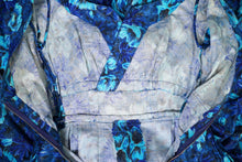 Load image into Gallery viewer, 50s 60s HANDMADE DARK BLUE AND TURQUOISE FLORAL PRINT FULL SKIRTED DRESS - XS-S