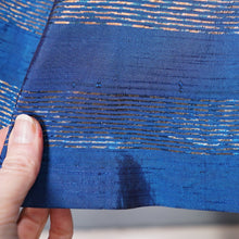 Load image into Gallery viewer, 50s BLANES BLUE AND GOLD METALLIC STRIPE FULL SKIRTED PARTY DRESS WITH BOWS - S