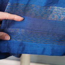 Load image into Gallery viewer, 50s BLANES BLUE AND GOLD METALLIC STRIPE FULL SKIRTED PARTY DRESS WITH BOWS - S