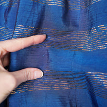 Load image into Gallery viewer, 50s BLANES BLUE AND GOLD METALLIC STRIPE FULL SKIRTED PARTY DRESS WITH BOWS - S