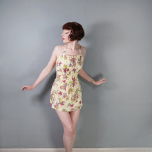 Load image into Gallery viewer, 40s YELLOW SOFT RAYON JERSEY FISH PRINT SWIMSUIT DRESS - S