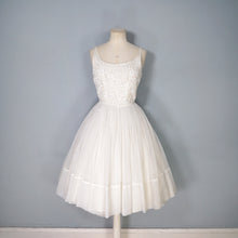 Load image into Gallery viewer, 50s 60s STRAPPY SHEER WHITE FULL SKIRTED PARTY DRESS WITH SEQUINS - XS