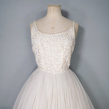 Load image into Gallery viewer, 50s 60s STRAPPY SHEER WHITE FULL SKIRTED PARTY DRESS WITH SEQUINS - XS