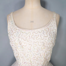 Load image into Gallery viewer, 50s 60s STRAPPY SHEER WHITE FULL SKIRTED PARTY DRESS WITH SEQUINS - XS