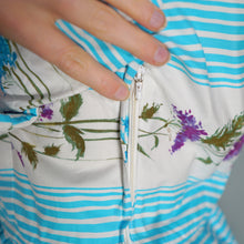 Load image into Gallery viewer, 50s LIGHT BLUE STRIPE AND FLORAL PRINT ST MICHAEL POPLIN SHIRT DRESS - S