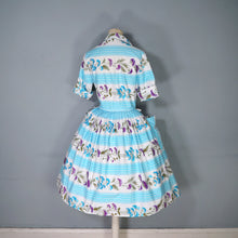 Load image into Gallery viewer, 50s LIGHT BLUE STRIPE AND FLORAL PRINT ST MICHAEL POPLIN SHIRT DRESS - S