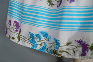 50s LIGHT BLUE STRIPE AND FLORAL PRINT ST MICHAEL POPLIN SHIRT DRESS - S