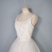 Load image into Gallery viewer, 50s 60s STRAPPY SHEER WHITE FULL SKIRTED PARTY DRESS WITH SEQUINS - XS