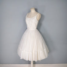 Load image into Gallery viewer, 50s 60s STRAPPY SHEER WHITE FULL SKIRTED PARTY DRESS WITH SEQUINS - XS