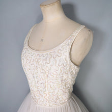 Load image into Gallery viewer, 50s 60s STRAPPY SHEER WHITE FULL SKIRTED PARTY DRESS WITH SEQUINS - XS