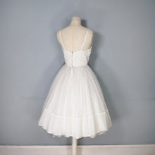Load image into Gallery viewer, 50s 60s STRAPPY SHEER WHITE FULL SKIRTED PARTY DRESS WITH SEQUINS - XS