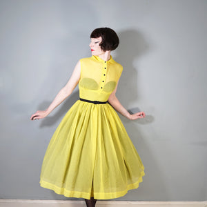 50s SHEER BRIGHTEST YELLOW FULL SKIRTED DRESS - XS
