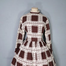 Load image into Gallery viewer, 60s 70s BROWN MEXICAN CROCHET LACE AND PIN TUCK FULL SKIRTED DRESS - M