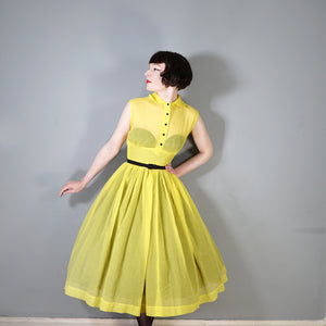 50s SHEER BRIGHTEST YELLOW FULL SKIRTED DRESS - XS