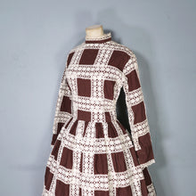 Load image into Gallery viewer, 60s 70s BROWN MEXICAN CROCHET LACE AND PIN TUCK FULL SKIRTED DRESS - M